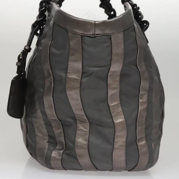 PRADA Hs PRADA Jacquard Shoulder Bag Leather Silver Ff4583 Ws4583 Ff4583 Ws4583 - Picture 4 of 9